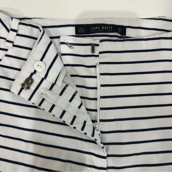 Zara Dressy Nautical Stripe Shorts White Navy Blue High Waist - Picture 4 of 5